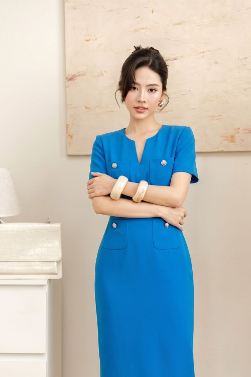 Sixdo Blue Woven Pencil Dress